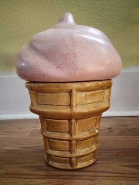 Ceramic Ice Cream Cone Cookie Jar - Pink Scoop